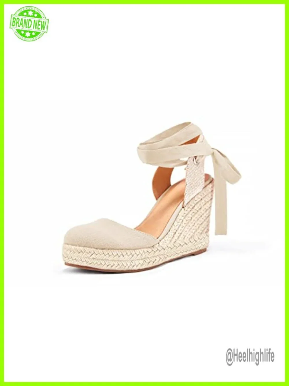 Espadrille Wedge Sandals Suede Faux Leather Lace Up Ankle Strappy Closed Toe